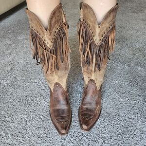 Tony Lama Brown Fringe Heeled Boots